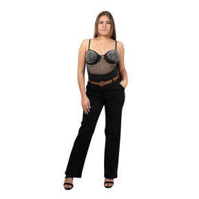ChicaLuv - High-Rise Hyper-Stretch Wide-Leg Trousers with Belt – Women's Comfort Fit Statement Pants XV2041