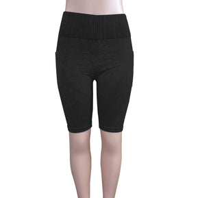 Chicaluv - Women's High Waist Tummy Control Stretch Biker Bermuda Shorts – Garment Washed Scrunch Fit with Pockets - XV0623