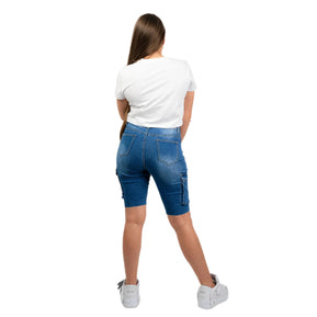 ChicaLuv - Women's High-Rise Stretchy Bermuda Cargo Shorts with Flap Pockets