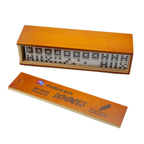 Familicasa - Double Nines Dominoes Set - 2-10 Players - Wooden Box with 55 Dominos