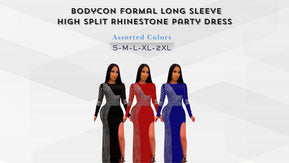 Chicaluv Wholesale - Women’s Bodycon Formal Long Sleeve High Split Rhinestone Party Evening Dress