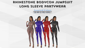 Chicaluv Wholesale- Women's Sexy Sheer Rhinestone Crystal Bodycon Jumpsuit – Sparkly See-Through Party Romper Overall - XV948