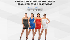 Chicaluv Wholesale - Women’s Rhinestone Bodycon Mini Dress – Spaghetti Strap Partywear - XV944