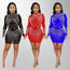 Chicaluv - Sexy Hot Drilling Mesh See Through Club Dress – Long Sleeve Bodycon