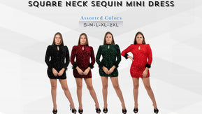 Chicaluv Wholesale - Square Neck Sequin Mini Dress – Sparkling Cocktail Essential