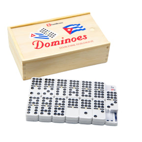 Familicasa - Cuban Flag Double Nines Dominoes Set For 2-10 Players | Oversized Tiles | Wooden Storage Box | 55 Dominoes