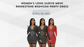 Chicaluv Wholesale - Women's Long Sleeve Mesh Rhinestone Bodycon Party Dress – Sexy Clubwear