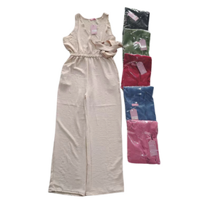 Chicaluv - Women’s Sleeveless V-Neck Jumpsuit – Belted Wrap Style Romper - XV0629