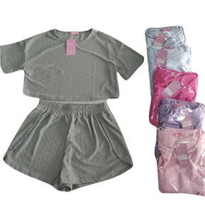 Chicaluv - Women’s Summer Two-Piece Lounge Set – Crop Top & Shorts - XV0630