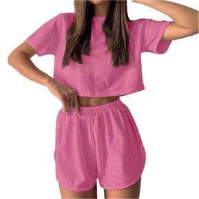 Chicaluv - Women’s Summer Two-Piece Lounge Set – Crop Top & Shorts - XV0630