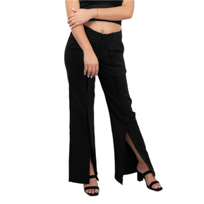 ChicaLuv - High-Rise Hyper-Stretch Wide-Leg Trousers with Side Slits XV2045
