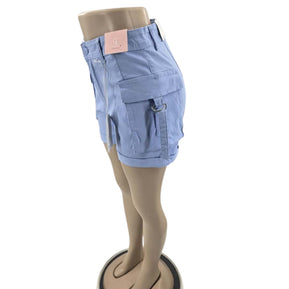 Chicaluv - Women's High-Rise Cotton Linen & Denim Cargo Shorts – Slim Fit with 4 Utility Pockets XV2046