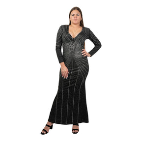 Chicaluv - Women's Elegant Long Sleeve Deep V-Neck Bodycon Mermaid Evening Gown – Sexy Formal Dress for Parties & Special Occasions