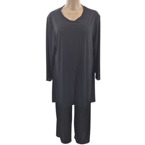 Chicaluv - Women's Plus Size Ribbed Knit Suit – Long-Sleeve Top & Solid Trousers Set XV0644
