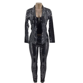 Chicaluv - Mirage Shine Sequin Blazer & Pant Set – Silver & Gold Edition