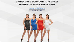 Chicaluv Wholesale - Women’s Rhinestone Bodycon Mini Dress – Spaghetti Strap Partywear - XV944