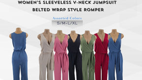 ChicaLuv Wholesale - Women's Elegant Wrap V-Neck Jumpsuit – Chic Wide-Leg Romper with Tie Waist