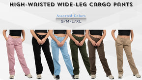 Chicaluv Wholesale- Women's High-Waisted Wide-Leg Cargo Pants – Trendy Streetwear Style