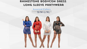 Chicaluv Wholesale- Women’s Rhinestone Bodycon Dress – Long Sleeve Partywear