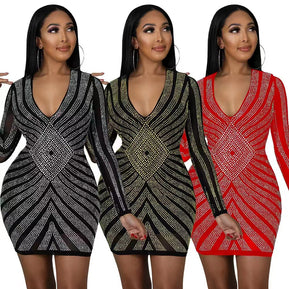 Chicaluv - Women's Long Sleeve Mesh Rhinestone Bodycon Party Dress – Sexy Clubwear
