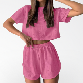 Chicaluv - Women’s Summer Two-Piece Lounge Set – Crop Top & Shorts - XV0630